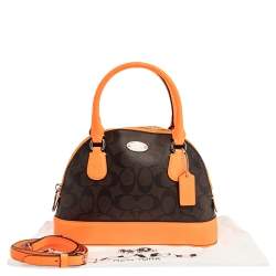 Pre Owned Coach Brown/Neon Orange Coated Canvas and Leather Mini Sierra Satchel