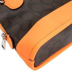 Pre Owned Coach Brown/Neon Orange Coated Canvas and Leather Mini Sierra Satchel