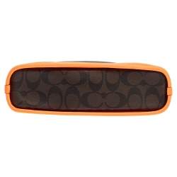 Pre Owned Coach Brown/Neon Orange Coated Canvas and Leather Mini Sierra Satchel