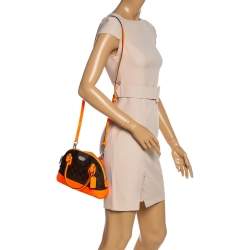 Pre Owned Coach Brown/Neon Orange Coated Canvas and Leather Mini Sierra Satchel