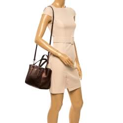 Pre Owned Coach Bronze Leather Mini Carryall Crossbody Bag