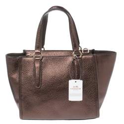 Pre Owned Coach Bronze Leather Mini Carryall Crossbody Bag