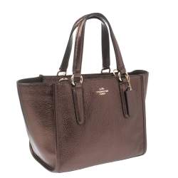 Pre Owned Coach Bronze Leather Mini Carryall Crossbody Bag