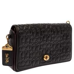 Pre Owned Coach Black Signature Embossed Leather Dinky Crossbody Bag