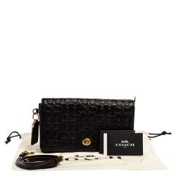 Pre Owned Coach Black Signature Embossed Leather Dinky Crossbody Bag