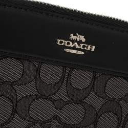 Pre Owned Coach Grey/Black Signature Canvas and Leather Zip Around Wallet