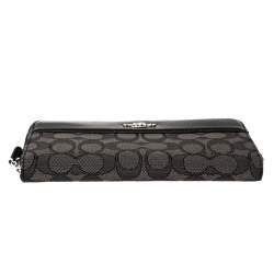 Pre Owned Coach Grey/Black Signature Canvas and Leather Zip Around Wallet