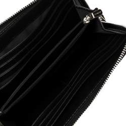 Pre Owned Coach Grey/Black Signature Canvas and Leather Zip Around Wallet