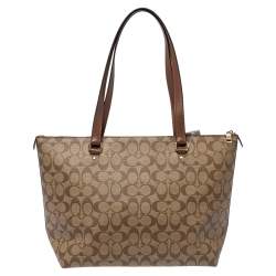 Pre Owned Coach Beige/Brown Signature Coated Canvas and Leather Gallery Tote