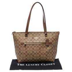 Pre Owned Coach Beige/Brown Signature Coated Canvas and Leather Gallery Tote