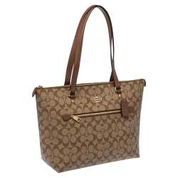 Pre Owned Coach Beige/Brown Signature Coated Canvas and Leather Gallery Tote