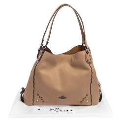 Pre Owned Coach Beige Leather Scallop Trim Edie 31 Shoulder Bag