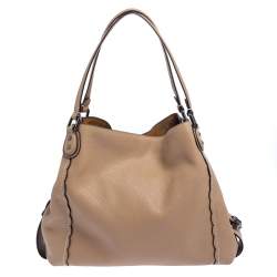 Pre Owned Coach Beige Leather Scallop Trim Edie 31 Shoulder Bag