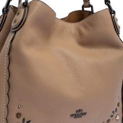 Pre Owned Coach Beige Leather Scallop Trim Edie 31 Shoulder Bag