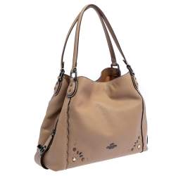 Pre Owned Coach Beige Leather Scallop Trim Edie 31 Shoulder Bag