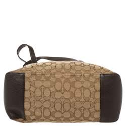 Pre Owned Coach Beige/Brown Signature Canvas and Leather City Zip Top Tote