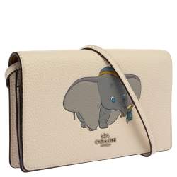 Pre Owned Coach Off White Pebbled Leather Dumbo Foldover Crossbody Bag