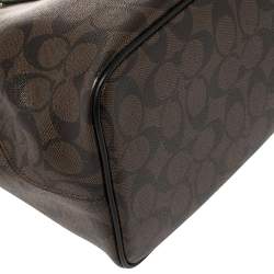 Pre Owned Coach Brown/Black Signature Coated Canvas and Leather Drawstring Carryall Tote