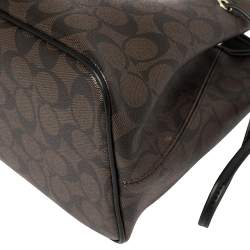 Pre Owned Coach Brown/Black Signature Coated Canvas and Leather Drawstring Carryall Tote
