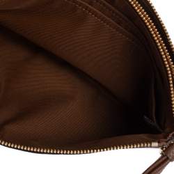 Pre Owned Coach Brown Leather Double Zip Wristlet Clutch