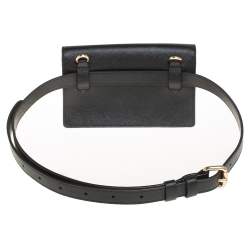 Pre Owned Coach Black Leather Boxed Flap Belt Bag