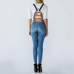Coach Metallic Rose Gold Leather Mini Charlie Backpack  