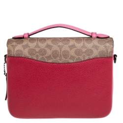 Pre Owned Coach Pink/Red Signature Coated Canvas and Leather Cassie Top Handle Bag