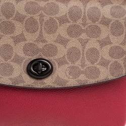 Pre Owned Coach Pink/Red Signature Coated Canvas and Leather Cassie Top Handle Bag