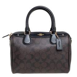 Pre Owned Coach Brown/Black Signature Coated Canvas and Leather Bennett Satchel