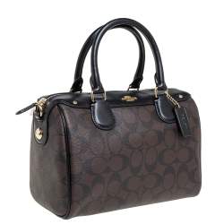 Pre Owned Coach Brown/Black Signature Coated Canvas and Leather Bennett Satchel