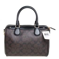 Pre Owned Coach Brown/Black Signature Coated Canvas and Leather Bennett Satchel