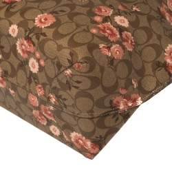 Pre Owned Coach Brown/Beige Floral Print Signature Coated Canvas and Leather Reversible City Tote