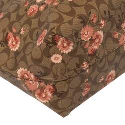 Pre Owned Coach Brown/Beige Floral Print Signature Coated Canvas and Leather Reversible City Tote