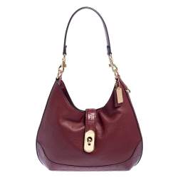 Pre Owned Coach Maroon Crocodile And Snakeskin Embossed Leather And Leather Amber Hobo