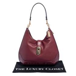 Pre Owned Coach Maroon Crocodile And Snakeskin Embossed Leather And Leather Amber Hobo