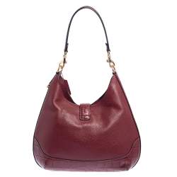 Pre Owned Coach Maroon Crocodile And Snakeskin Embossed Leather And Leather Amber Hobo