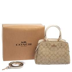 Coach Beige Signature Canvas and Leather Mini Lillie Carryall Satchel