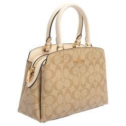 Coach Beige Signature Canvas and Leather Mini Lillie Carryall Satchel