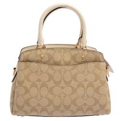 Coach Beige Signature Canvas and Leather Mini Lillie Carryall Satchel