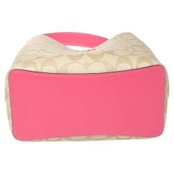 Pre Owned Coach Beige/Pink Signature Coated Canvas and Leather Small Town Bucket Bag
