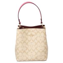 Coach Beige/Pink Signature Coated Canvas and Leather Small Town Bucket Bag  Coach