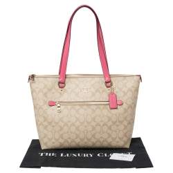 Coach Beige/Pink Signature Coated Canvas and Leather Gallery Tote