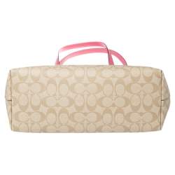 Coach Beige/Pink Signature Coated Canvas and Leather Gallery Tote