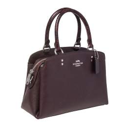 Pre Owned Coach Burgundy Python Embossed and Leather Mini Lillie Carryall Satchel
