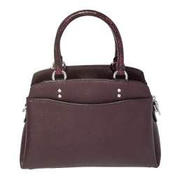 Pre Owned Coach Burgundy Python Embossed and Leather Mini Lillie Carryall Satchel