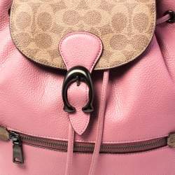 Pre Owned حقيبة ظهر كوتش بلوكينغ افي كانفاس مميز وجلد وردي/ بني