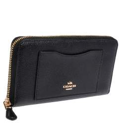 Pre Owned محفظة كوتش سحاب ملتف أكورديون جلد سوداء