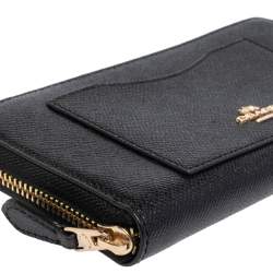 Pre Owned محفظة كوتش سحاب ملتف أكورديون جلد سوداء