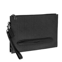 Pre Owned حقيبة كلتش كوتش كانفاس مقوى وجلد سوداء طباعة متعرجة بحمالة معصم 