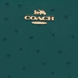 Pre Owned Coach Green Ostrich Embossed Leather Double Zip Around Compact Wallet